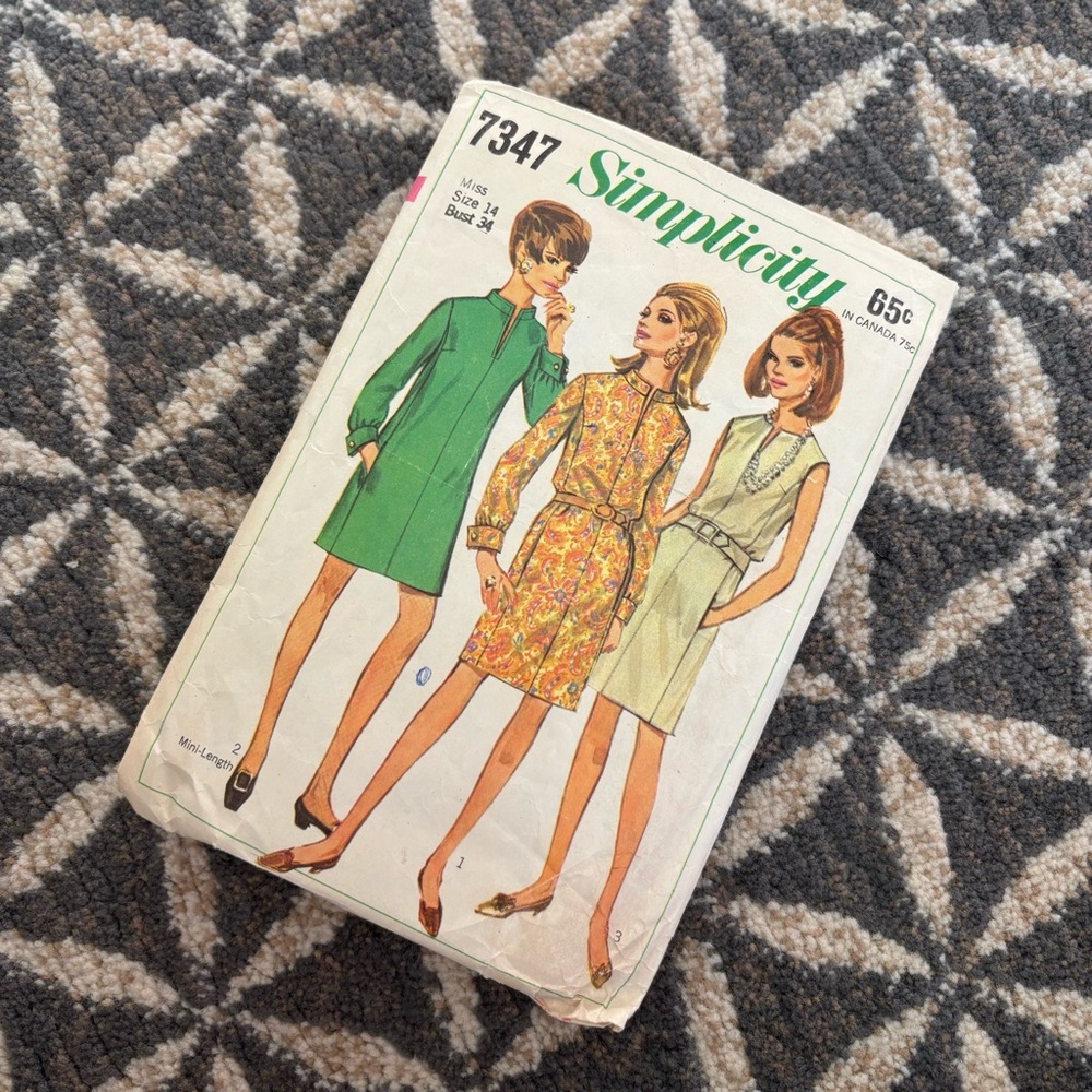 60's Simplicity Pattern 7347 - Misses Dress Pattern - Bust 34 - Simplicity 7347